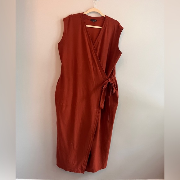 Eileen Fisher size XL Rust Sleeveless faux Wrap jumpsuit - Picture 1 of 4